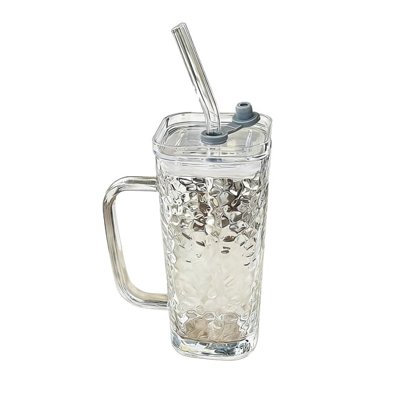 REZUOFI 1 Pcs 250ml Glass Water Cup, Insulated Handle Cup, Straw Lid Set, for Office Home Tea Coffee, Minimalist Clear Beverage Cup 250ml