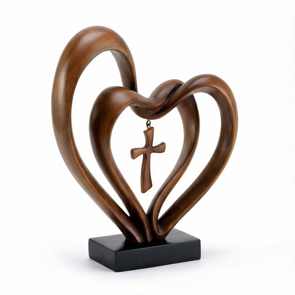 REZUOFI 1 Pcs Christian Wedding Sculpture Entwined Heart Cross Home Decor for Couples, Spiritual Gift for Marriage Anniversary, Religious Keepsake for Mantel Shelf Display