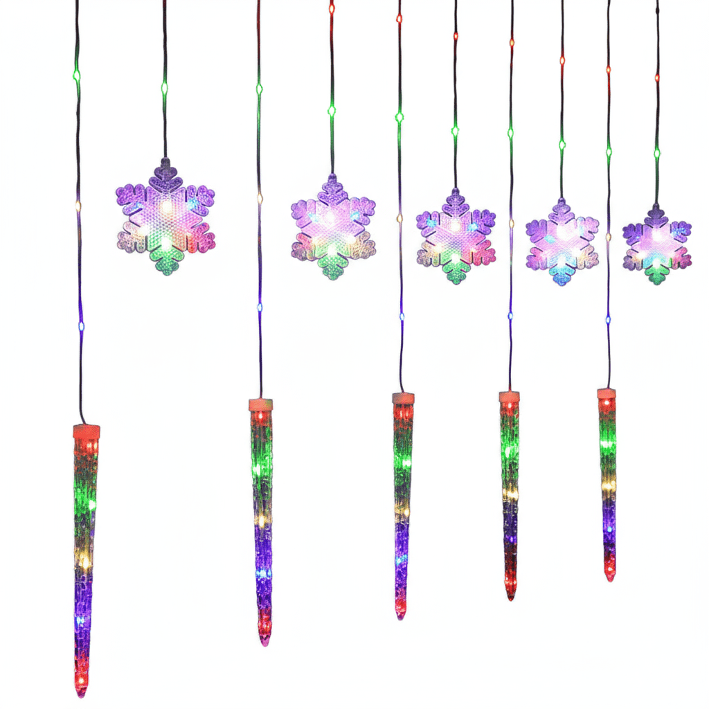 REZUOFI 1 Pcs Christmas Curtain Lights Outdoor Waterproof LED Icicle Snowflake String with Remote Control, 8 Modes, Warm White & Multicolor for Holiday Decor