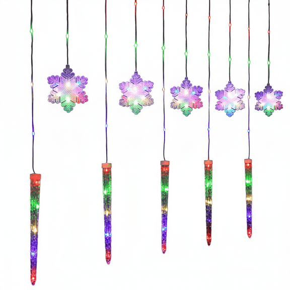 REZUOFI 1 Pcs Christmas Curtain Lights Outdoor Waterproof LED Icicle Snowflake String with Remote Control, 8 Modes, Warm White & Multicolor for Holiday Decor