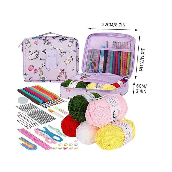 REZUOFI 1 Pcs Complete Crochet Set of 59 for Beginners with Ergonomic Hooks and Yarn, Starter Craft Set for Lace and Scarf Making, Portable Storage Bag Included