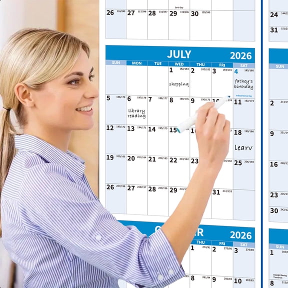 REZUOFI 1 Pcs Double Sided Erasable Wall Calendar Planner Foldable Reusable Schedule Organizer for Home Office Laminated Dry Erase Surface