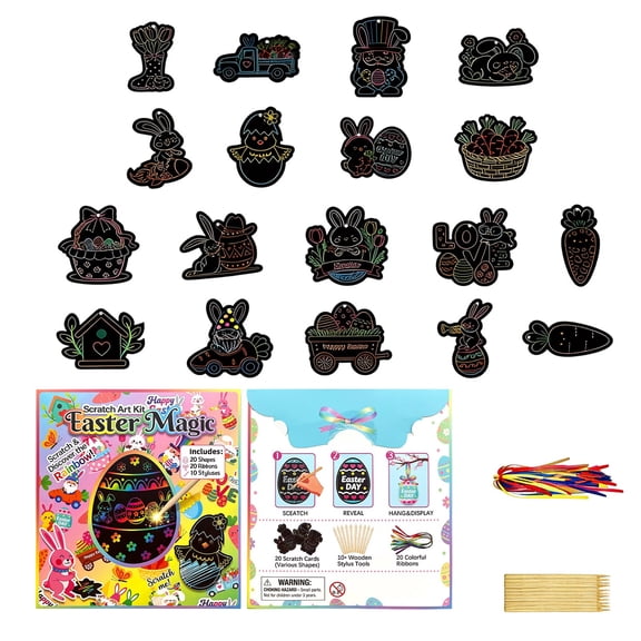 REZUOFI 1 Pcs Easter Scratch Art Set with Stylus and Strings, Creative Hanging Ornaments and marks, Party Favors Activity Craft Kit for Holiday Fun