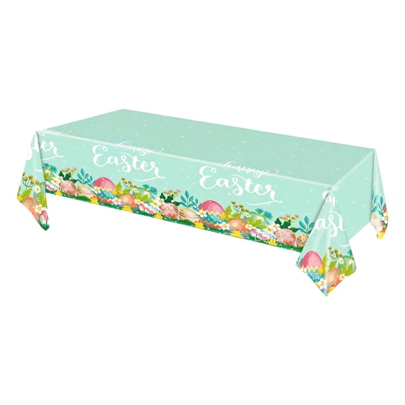 REZUOFI 1 Pcs Easter Tablecloth Disposable Waterproof for Holiday Dinner Party Decorations Reusable Clean Foldable Table Cover with Bunny Egg Design