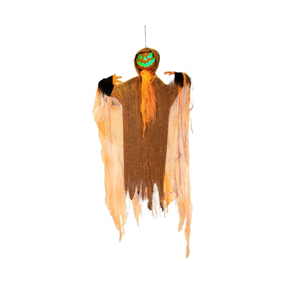 REZUOFI 1 Pcs Halloween Pumpkin Rotating Light Up Hanging Decoration, Sound Effects, Green LED, Spooky Laugh, Party Garden Home Outdoor