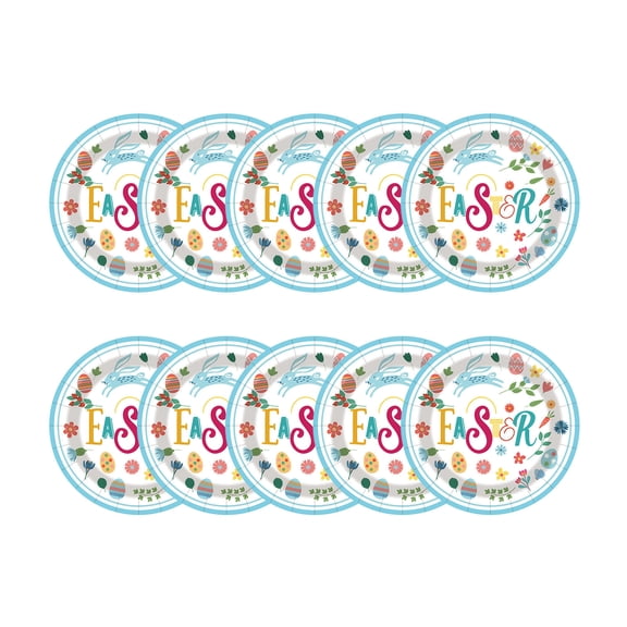 REZUOFI 10 Pcs Easter Disposable 7 Inch Plates, Spring Holiday Party Supplies and Decorations Dinnerware Set