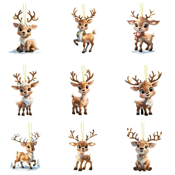 REZUOFI 18 Pcs Cute Acrylic Reindeer Christmas Tree Ornaments, Hanging Cartoon Decor for Winter Holiday Party, Festive Event Decoration