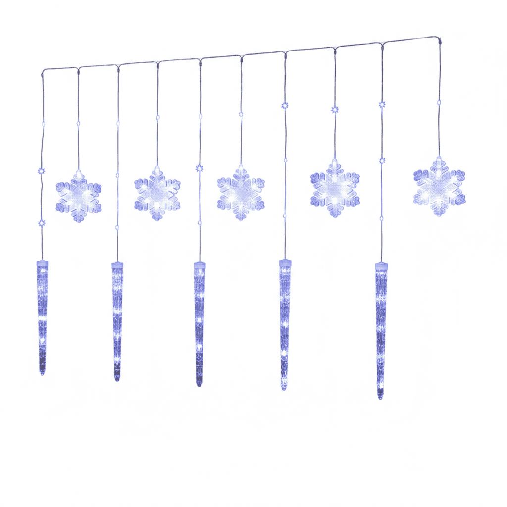 REZUOFI 2 Pcs Christmas Curtain Lights Outdoor Waterproof LED Icicle Snowflake String with Remote Control, 8 Modes, Warm White & Multicolor for Holiday Decor