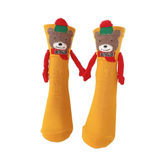 REZUOFI 2 Pcs Christmas Magnetic Hand-holding Socks Festive Couple Socks Soft Cotton Warm Winter Holiday Decorations Gift for Couples Family Matching