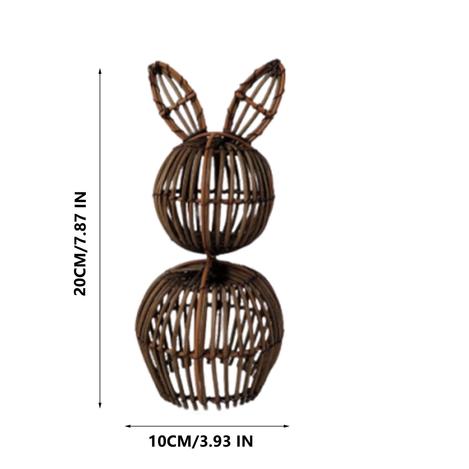 REZUOFI 2 Pcs Easter Bunny Basket Hand-Woven Natural Rattan Woven Basket for Easter Egg Hunt Party Decorations Pastoral Home Decor Easter Gift