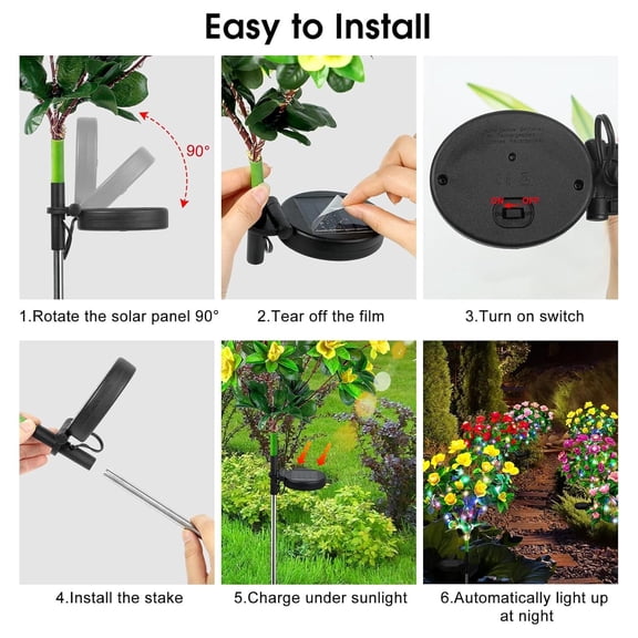 REZUOFI 2 Pcs Solar Azalea Garden Lights, Outdoor Waterproof Decor, Patio Pathway Ground Plug Lamp, Energy Efficient Landscape Lighting