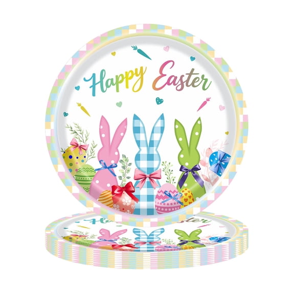 REZUOFI 20 Pcs Easter Bunny Disposable 9 Inch Plate,Holiday Party Decor, Themed Tableware for Easter Egg Hunt and Spring Celebrations
