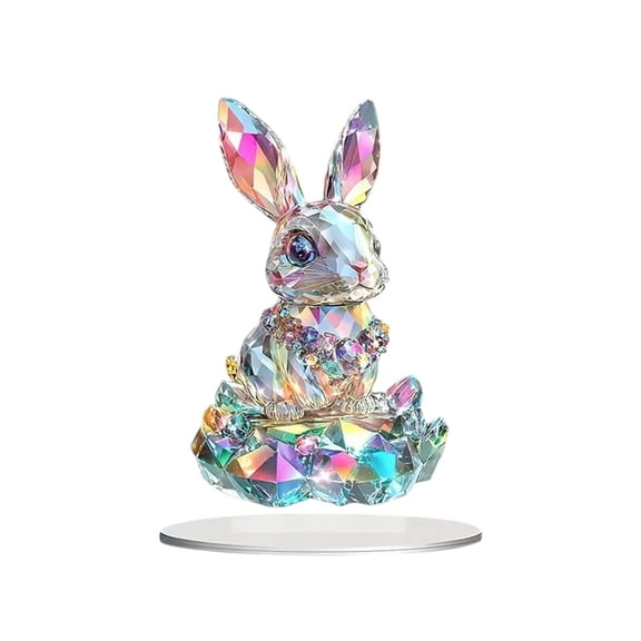 REZUOFI 3 Pcs Easter Bunny Decor Iridescent Rainbow Ornament for Home Desktop Tabletop Holiday Decoration