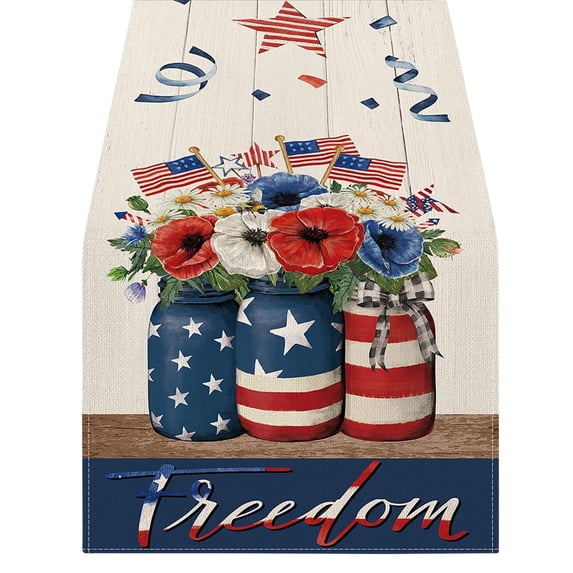 REZUOFI 3 Pcs Independence Day Patriotic Table Runner Strip Scarf for Kitchen Dining Decor with USA Flag Stars Pattern, Fourth of July Party Tablecloth Decoration