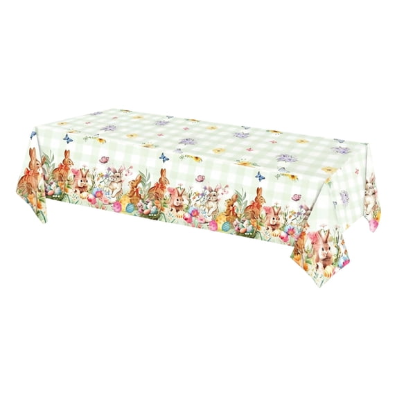 REZUOFI 4 Pcs Easter Tablecloth Disposable Waterproof for Holiday Dinner Party Decorations Reusable Clean Foldable Table Cover with Bunny Egg Design