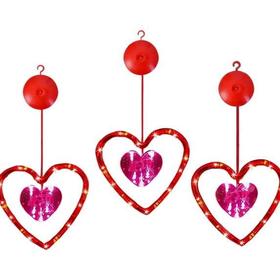 REZUOFI 6 PCS Heart LED Curtain Lights, Romantic Red String Lights with Suction Cups, Waterproof for Wedding Party Room Decoration, 3 Modes Battery Operated Indoor Outdoor