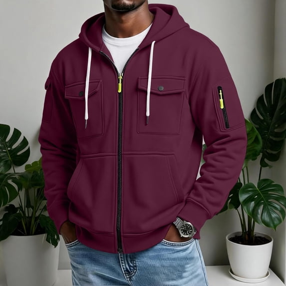 REZUOFI Men's Long Sleeve Regular Fit Hooded Collar Zip-Up Cardigan ...