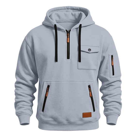 REZUOFI Men's Long Sleeve Regular Fit Hooded Collar Zip-Up Solid Color ...