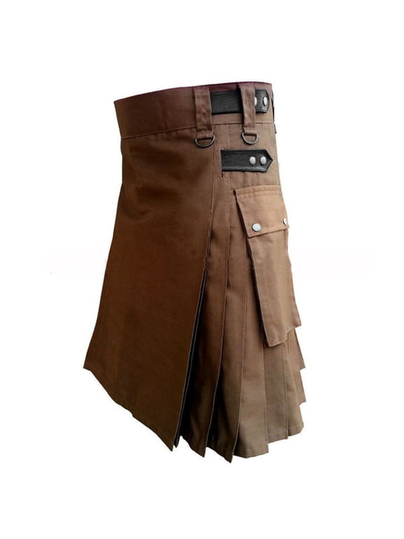 Men's Vintage Kilt Scotland Gothic Punk Pleated Skirt Multi-Pocket Scottish Clothing for Casual Party Daily Wear
