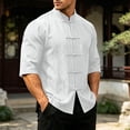 thumbnail image 1 of REZUOFI Mens Chinese Style Stand Collar Short Sleeve Shirt Tang Suit Casual Loose for Cultural Events Daily Wear, 1 of 9