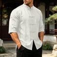 thumbnail image 1 of REZUOFI Mens Chinese Style Stand Collar Short Sleeve Shirt Tang Suit Casual Loose for Cultural Events Daily Wear, 1 of 9
