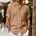 thumbnail image 1 of REZUOFI Mens Linen Short Sleeve Lapel T Shirt Solid Pocket Breathable Casual Loose for Summer Sports Daily, 1 of 8