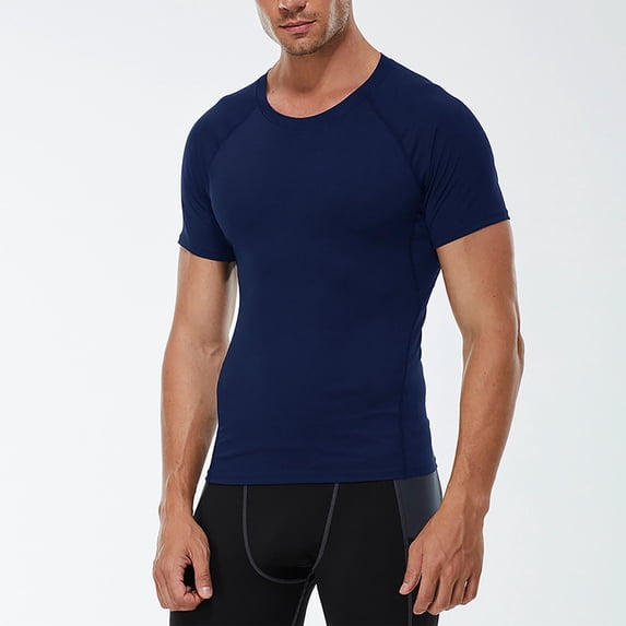 REZUOFI Mens Raglan Short Sleeve Compression Shirt Solid Quick Dry Tight for Training Sports