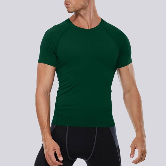 REZUOFI Mens Raglan Short Sleeve Compression Shirt Solid Quick Dry Tight for Training Sports
