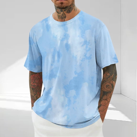 REZUOFI Mens Tie Dye Comfort Short Sleeve T Shirt Round Neck Breathable Loose for Casual Daily