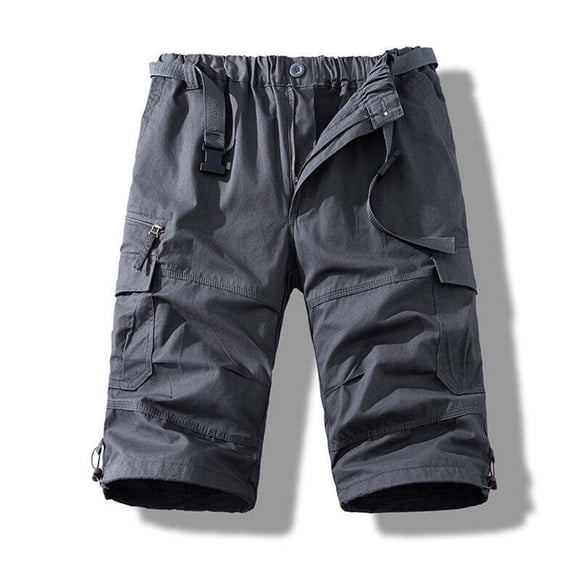 REZUOFI Shorts for Men Cargo Multi-Pocket Solid Drawstring Elastic Waist Five-Part Casual Shorts for Summer Outdoor