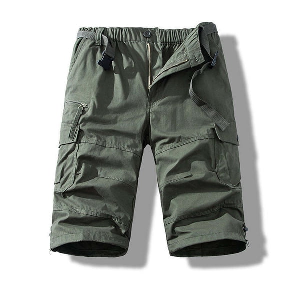 REZUOFI Shorts for Men Cargo Multi-Pocket Solid Drawstring Elastic Waist Five-Part Casual Shorts for Summer Outdoor