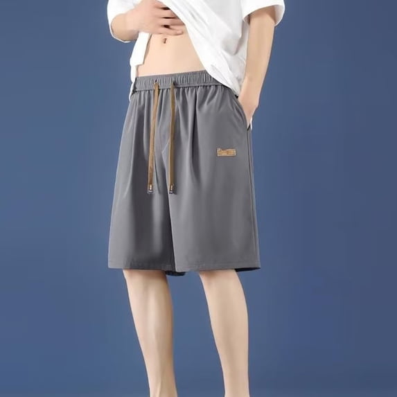REZUOFI Shorts for Men Solid Drawstring Elastic Waist Casual Athletic Shorts with Pockets Five-Part Length for Summer Sports