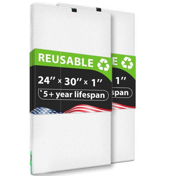 REair 24x30x1 Air filter Pro Kit, Washable and Reusable Air Filter 24x30x1 for AC HVAC Furnace, MERV 8 Air Filters Machine Washable & Dryer Friendly, AC Furnace Air Filter, Include 2 Filters&1 Frame