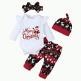 thumbnail image 1 of REgarm Baby Girl First Christmas Outfit Ruffle Long Sleeve Merry Christmas Romper Print Pants Headband Hat 4Pcs Fall Winter Clothes Sets (White,3-6 Months), 1 of 7