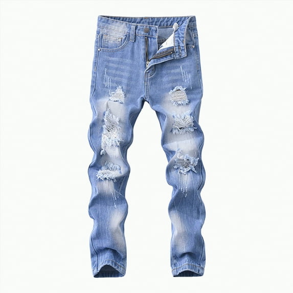 REgarm Big Boy's Casual Skinny Ripped Jeans Slim Fit Distressed Zipper Denim Jeans Pants with Holes (Sky Blue,13 Years)