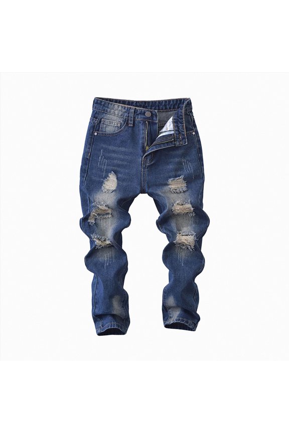 Boy's Ripped Jeans Stacked Skinny Fit Destroyed Distressed Fashion Comfy Kids Boys Denim Jeans Pants (Dark Blue,9-10 Years)