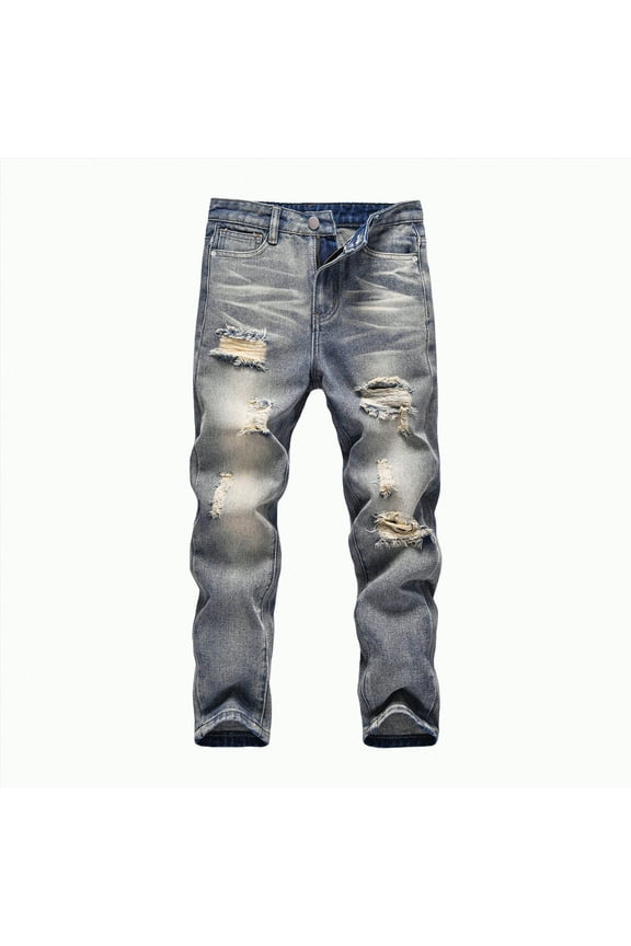 Boy's Skinny Fit Ripped Destroyed Distressed Fashion Kids Denim Jeans Pants Boys Slim Fit Jeans (Blue,7-8 Years)