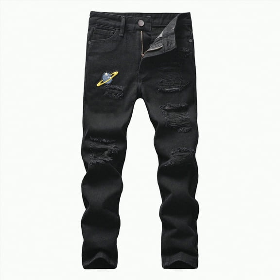 REgarm Boy's Skinny Fit Ripped Distressed Stretch Washed Fashion Kids Boys Denim Jeans Pants (Black,7-8 Years)