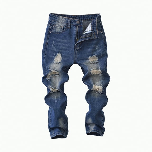 REgarm Boy's Stretch Comfy Ripped Jeans Skinny Jeans for Boys Stylish Distressed Washed Denim Jeans Pants (Dark Blue,7-8 Years)
