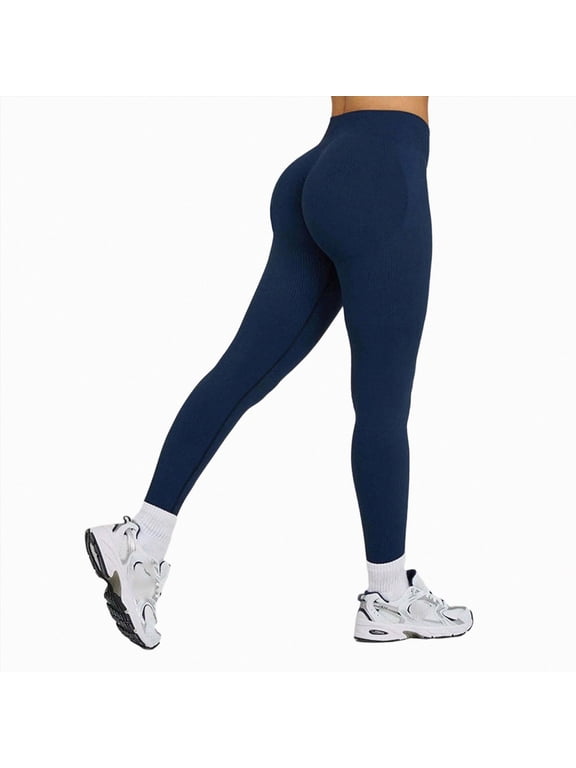 Butt Lifting Lycra No Front Seam Workout Leggings for Women Tummy Control High Waist Seamless Gym Running Leggings Blue,M