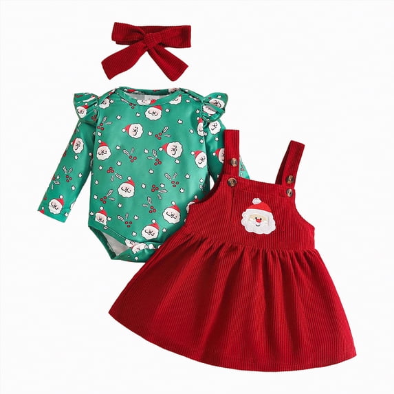 REgarm Christmas Outfit Baby Girl Ruffle Romper Suspender Overalls Dress Skirt Sets Fall Winter Clothes,6-9 Months