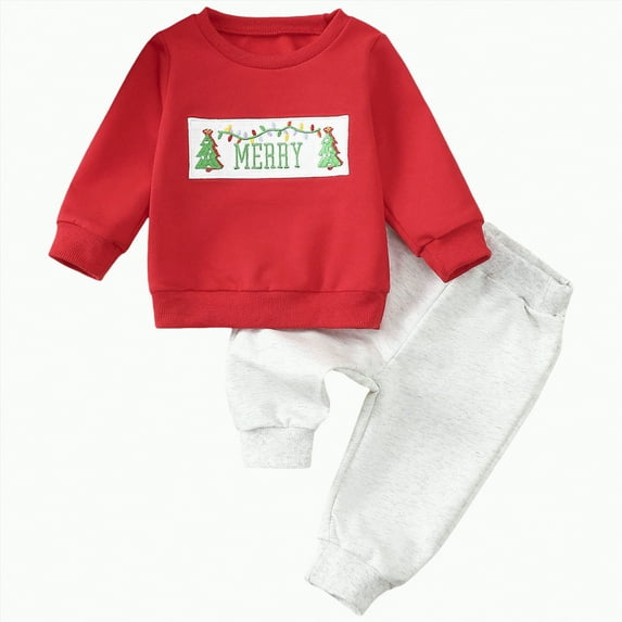 REgarm Christmas Outfit Toddler Baby Boy Girl Christmas Tree Crewneck Pullover Sweatshirt Jogger Pants 2Pcs Fall Winter Clothes,2-3 Years