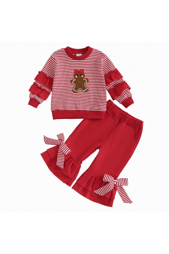 Christmas Outfit Toddler Girl Cute Santa Long Sleeve Shirt and Flared Bottoms Pants 2PCS Set Kids Fall Winter Clothes (Pink,5-6 Years)
