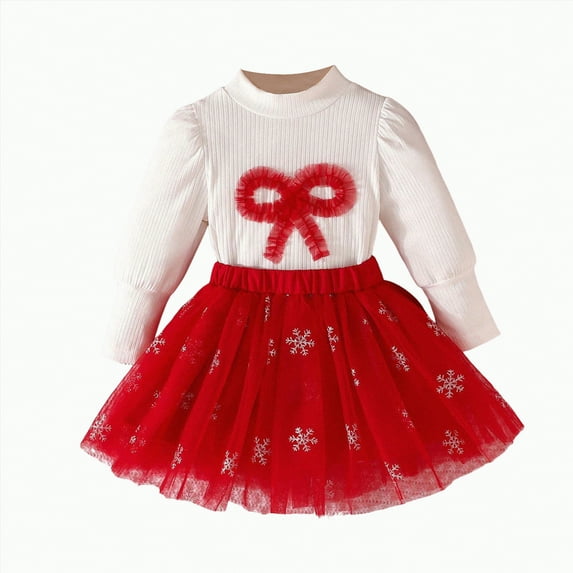REgarm Christmas Toddler Baby Girl Outfit Long Sleeve Pullover Sweatshirt and Tutu Skirt 2 Piece Outfits Kids Clothing Set Party Dress 3-4 Years,Red