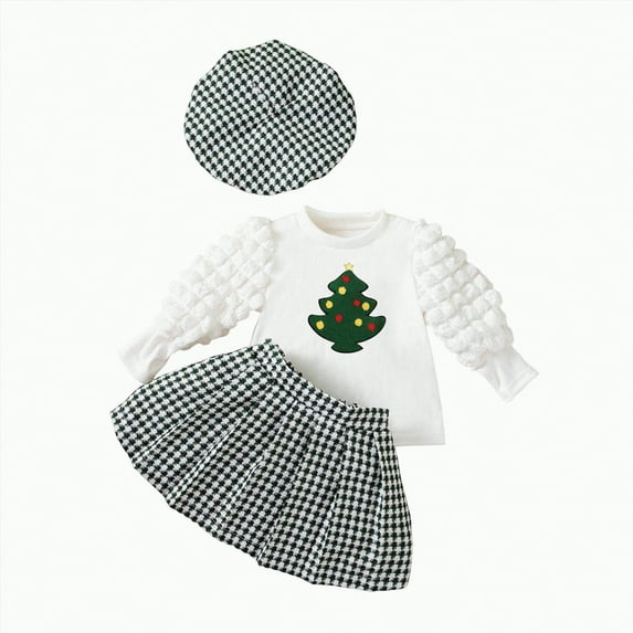 REgarm Christmas Toddler Girl Outfit Shirt Top Plaid Mini Skirt Outfits Set Little Girl Dresses Kids Toddler Clothes for Girls (Green,6-7 Years)