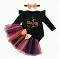 thumbnail image 1 of REgarm First Halloween Baby Girl Outfit Letters Pumpkin Ghost Print Long Sleeves Romper Shorts Baby Girl Halloween Clothes with Headband,3-6 Months, 1 of 7