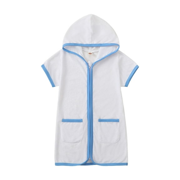 REgarm Girls Boys Terry Cloth Swim Cover Up Zip Up Hooded Bathing Suit Coverup Wraps Kids Pool Beach Robe Toddler Swim Cover Up Blue,3-4 Years