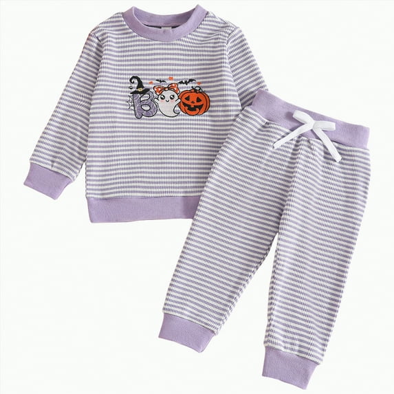 REgarm Halloween Outfit Toddler Baby Boy Girl Ghost Pumpkin Embroidery Pullover Sweatshirt Pant Sets Fall Winter Clothes,3-4 Years