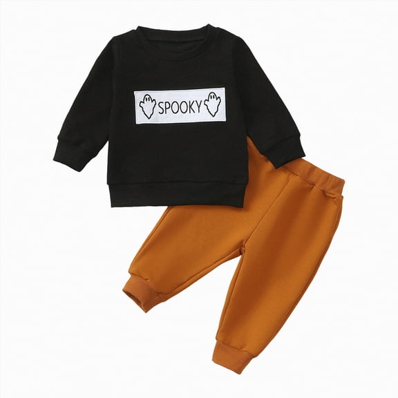 REgarm Halloween Outfit Toddler Baby Boy Girl Pumpkin Ghost Crewneck Pullover Sweatshirt Jogger Pants 2Pcs Fall Winter Outfits,18-24 Months