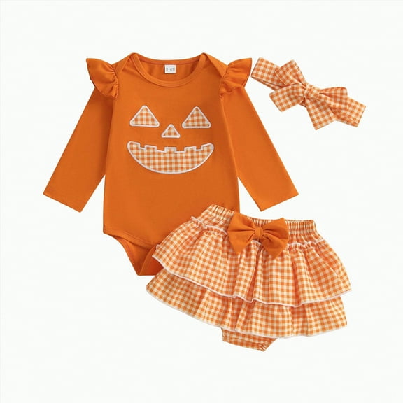 REgarm Halloween Outfits for Baby Girls Long Sleeve Bodysuits Romper Tutu Skirt Headband Fall Clothes Set,12-18 Months